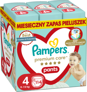 PAMPERS Premium Care pieluchomajtki 9 15kg rozmiar 4 114 szt